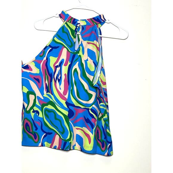 New SHEIN Privé Allover Print Keyhole Neck Blouse XL Top - Picture 4 of 9